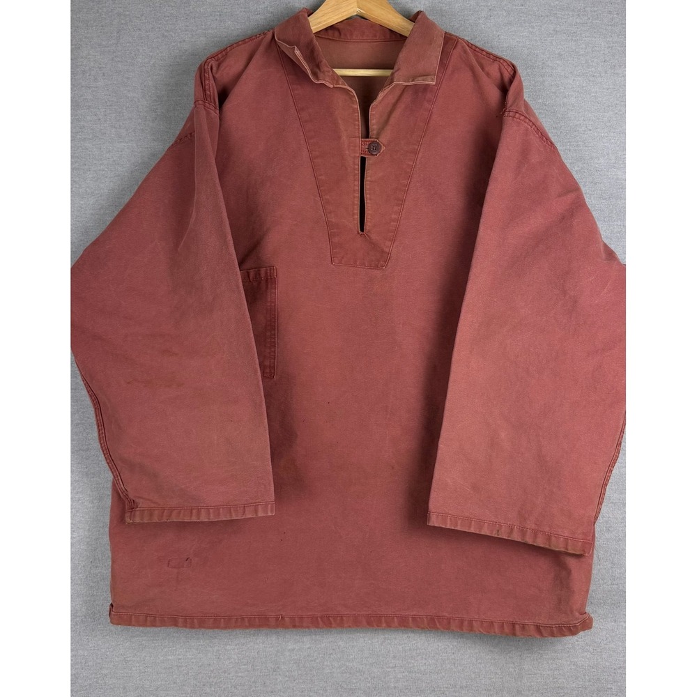 Vintage Fisherman Smock Pullover Canvas Workwear Jacket Brick Red XXL